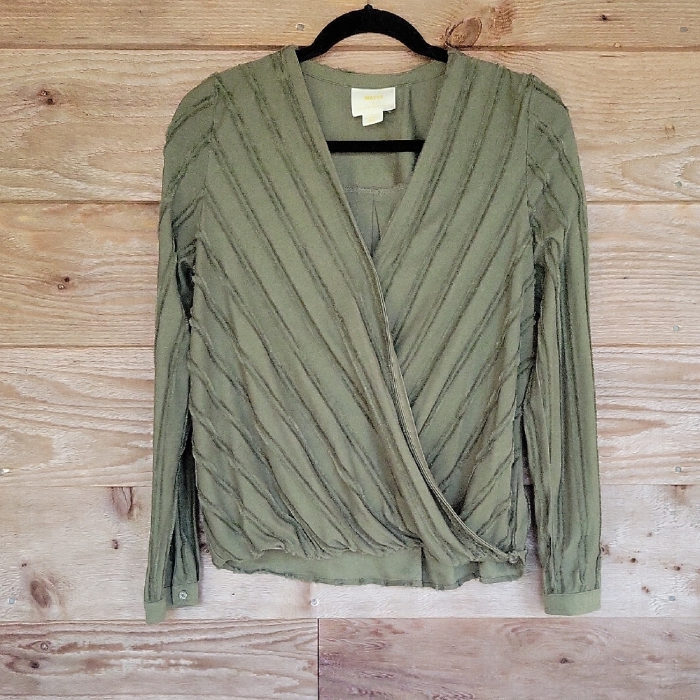 Anthropologie Maeve XSmall Green Surplice Top